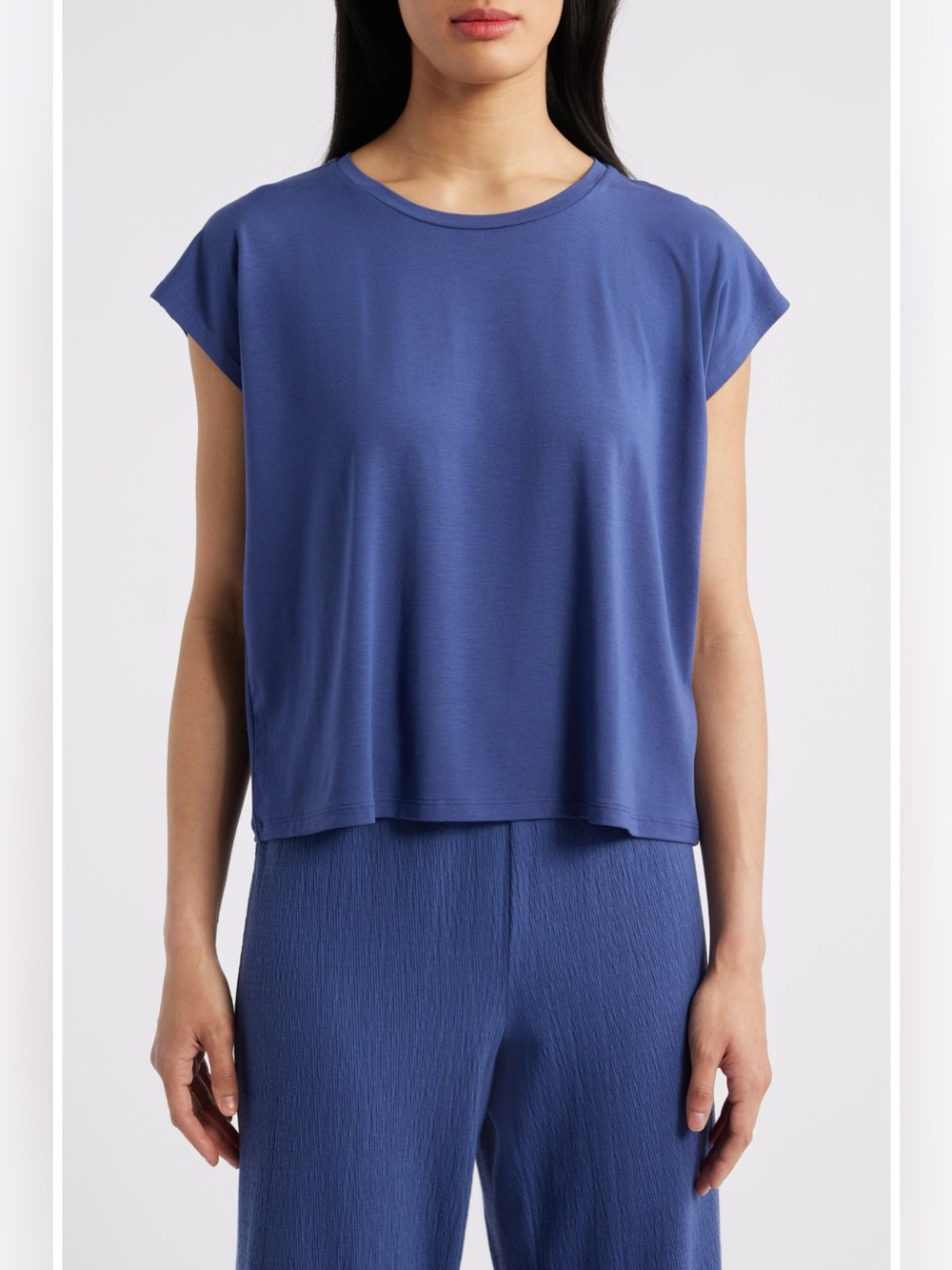 Eileen Fisher Crew Neck Boxy Top Periwinkle Size XL NWT